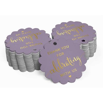 Obrigado por Celebrar Conosco: Etiquetas Papel Metalizadas Penduradas - Chá de Noiva/Chá de Bebê/Aposent./Casamento/Aniversário - Inkdotpot 50 Etiquetas Metalizadas / Roxo - Ouro Rosé