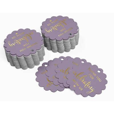 Obrigado por Celebrar Conosco: Etiquetas Papel Metalizadas Penduradas - Chá de Noiva/Chá de Bebê/Aposent./Casamento/Aniversário - Inkdotpot 50 Etiquetas Metalizadas / Roxo - Ouro Rosé