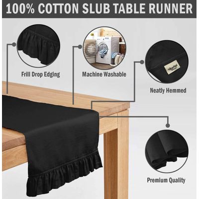 Tecido Slub de Algodão Preto para Decoração de Casa, Caminho de Mesa com Babado - Vargottam 35,56 Cm (L) × 304,8 Cm (C) / Preto
