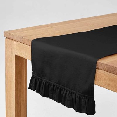 Tecido Slub de Algodão Preto para Decoração de Casa, Caminho de Mesa com Babado - Vargottam 35,56 Cm (L) × 304,8 Cm (C) / Preto
