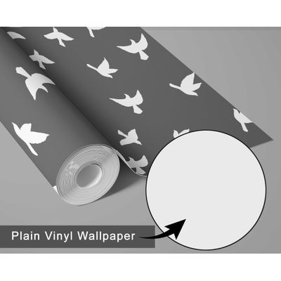 Papel de Parede Pássaros e Flores Cinza, Vinil Autoadesivo, Revestimento Decorativo, Aplicação DIY Fácil para Quarto e Sala - S4Sassy 63,5 cm (L) × 304,8 cm (C) / Cinza - Vinil Liso