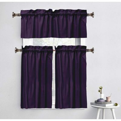 Bandô Decorativo de Algodão Liso com Passante para Varão, Meia Cortina para Janela de Cozinha - Vargottam 91,4 Cm (L) × 76,2 Cm (C) – 2 Painéis / Roxo