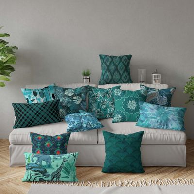 Capa de Almofada Decorativa Estampada Tema Azul - Vargottam 30,48 Cm × 30,48 Cm – Quadrado / Azul