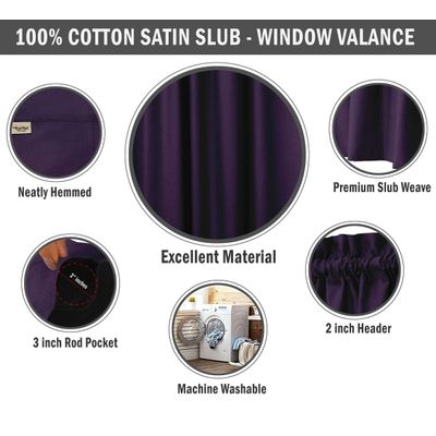 Bandô Decorativo de Algodão Liso com Passante para Varão, Meia Cortina para Janela de Cozinha - Vargottam 91,4 Cm (L) × 76,2 Cm (C) – 2 Painéis / Roxo