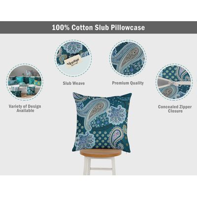 Capa de Almofada Decorativa Estampada Tema Azul - Vargottam 45,72 Cm × 45,72 Cm – Quadrado / Azul