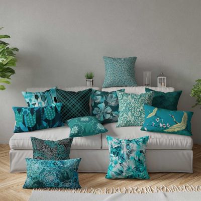 Capas de Travesseiro e de Almofada Decorativas Estampadas com Tema Azul - Vargottam 45,72 Cm × 45,72 Cm – Quadrado / Azul
