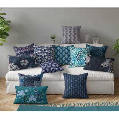 Capas de Almofada Decorativas Estampadas Tema Azul de Luxo - Vargottam 45,72 Cm × 45,72 Cm – Quadrado / Azul