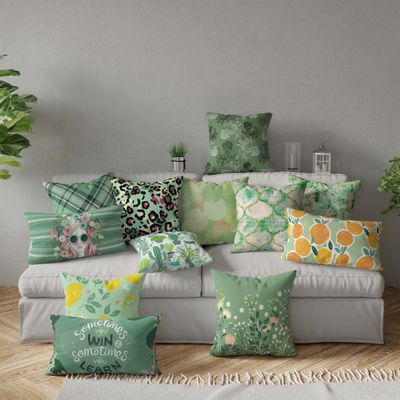 Capa de Almofada Verde Estampada de Luxo, Capa de Almofada Decorativa - Vargottam 50,8 Cm × 50,8 Cm – Quadrado / Verde
