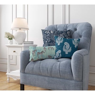 Capas de Almofada Luxuosas Estampadas Tema Azul, Capas Decorativas e Capa para Almofada de Sofá - Vargottam 35,56 Cm × 60,96 Cm – Retangular / Azul