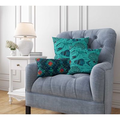 Capas de Almofada Decorativas Estampadas Tema Azul - Vargottam 35,56 Cm × 60,96 Cm – Retangular / Azul