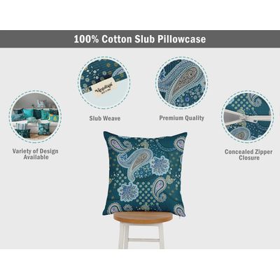 Capa de Almofada Decorativa Estampada Tema Azul - Vargottam 60,96 Cm × 60,96 Cm – Retangular / Azul