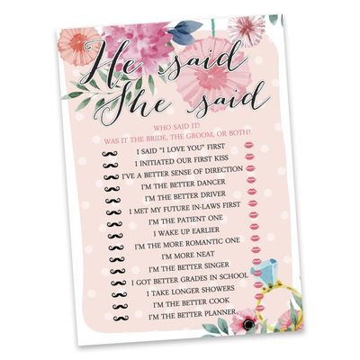 Cartões Florais Quadrados em Branco para Preencher Ideias de Presente para Chá de Noiva e Despedida de Solteira, Pacote com 50 - Inkdotpot 12,7 Cm × 17,78 Cm / Laranja - Ele Disse, Ela Disse