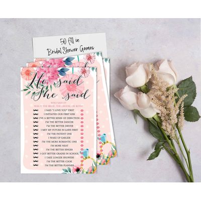 Cartões Florais Quadrados em Branco para Preencher Ideias de Presente para Chá de Noiva e Despedida de Solteira, Pacote com 50 - Inkdotpot 12,7 Cm × 17,78 Cm / Laranja - Ele Disse, Ela Disse