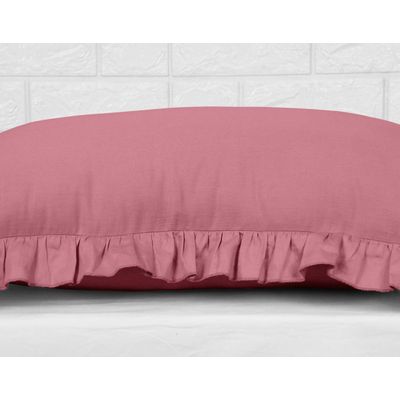 Capa de Almofada com Babados em Algodão, Shabby Chic, Decoração Farmhouse - Vargottam 66,04 Cm × 50,8 Cm / Rosa