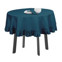Toalha de Mesa Redonda com Babados para Cozinha e Sala de Jantar, Capa para Tampo de Mesa, Decoração, Algodão Lisa, Azul - Vargottam