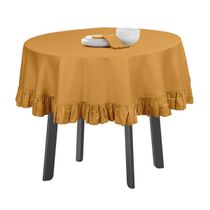 Toalha de Mesa Redonda de Algodão Lisa com Babados para Cozinha e Sala de Jantar, Amarela - Vargottam