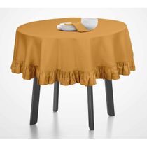 Toalha de Mesa Redonda de Algodão Lisa com Babados para Cozinha e Sala de Jantar, Amarela - Vargottam