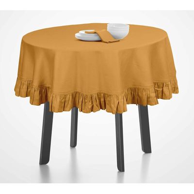 Toalha de Mesa Redonda de Algodão Lisa com Babados para Cozinha e Sala de Jantar, Amarela - Vargottam 137,16 Cm – Redondo / Amarelo
