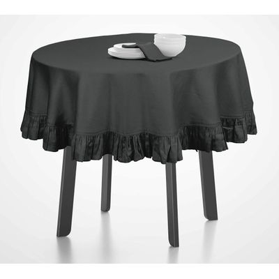 Toalha de Mesa Redonda com Babado para Cozinha e Jantar, Capa Decorativa em Algodão Lisa, Cinza - Vargottam 137,16 Cm – Redondo / Cinza