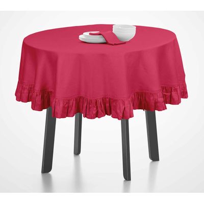 Toalha de Mesa Redonda com Babados de Algodão Lisa para Cozinha e Jantar, Decorativa, Rosa - Vargottam 137,16 Cm – Redondo / Rosa
