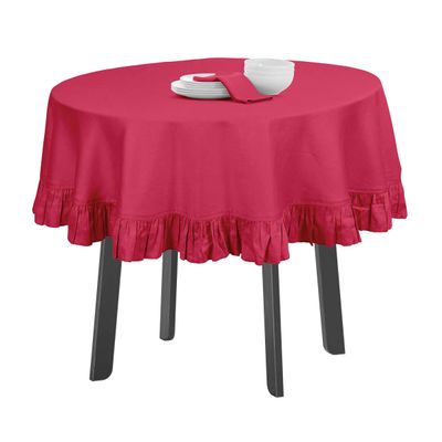 Toalha de Mesa Redonda com Babados de Algodão Lisa para Cozinha e Jantar, Decorativa, Rosa - Vargottam 137,16 Cm – Redondo / Rosa