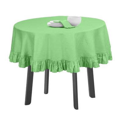 Toalha de Mesa Redonda de Algodão Lisa com Babados para Cozinha e Sala de Jantar, Verde - Vargottam 137,16 Cm – Redondo / Verde