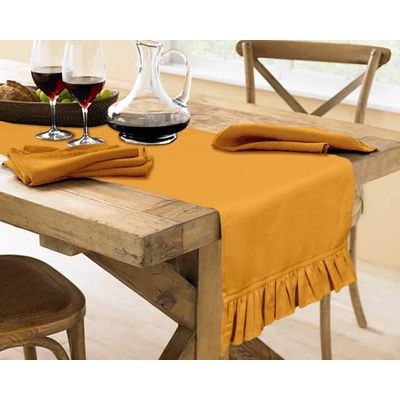 Caminho de Mesa com Babado em Tecido Slub de Algodão Amarelo para Decoração de Mesa - Vargottam 35,56 Cm (L) × 274,32 Cm (C) / Amarelo