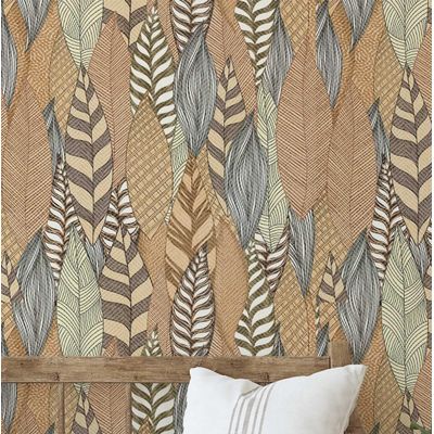 Papel de Parede Prado Botânico Marrom Autoadesivo, Decoração DIY Fácil Para Quarto Estilo Fazenda, Sala, Armários e Espaços - S4Sassy 63,5 cm (L) × 304,8 cm (C) / Marrom - Vinil Liso