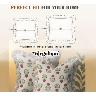 Conjunto de 2 Capas de Almofada Floral, Sarja 100% Algodão, Borda com Babado, Estampa Dupla Face, Zíper Oculto, Sem Enchimento - Vargottam 40,64 Cm × 40,64 Cm – Pacote Com 2 / Bege