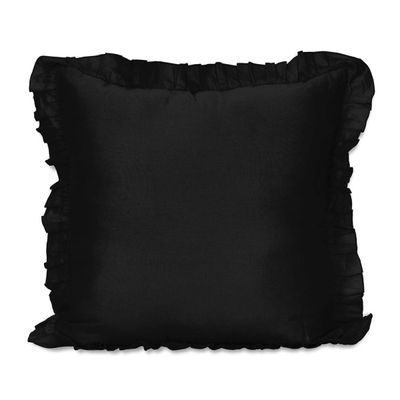 Fronha Decorativa com Babados em Algodão, Estilo Shabby Chic para Decoração Casa de Campo - Vargottam 66 Cm × 66 Cm / Preto