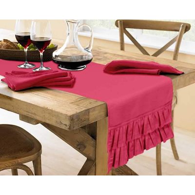 Caminho de Mesa Rosa Liso com Babados Duplos para Decoração de Casa, Casamento, Festa e Feriado - Vargottam 35,56 Cm (L) × 228,6 Cm (C) / Rosa