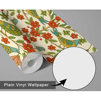Tema Natureza Removível, Impermeável, Floral e Pássaros em Tons Pastel, Rolo Vinílico Autoadesivo para Paredes e Armários, Verde - S4sassy 63,5 cm (L) × 609,6 cm (C) / Verde - Vinil Liso