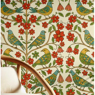Tema Natureza Removível, Impermeável, Floral e Pássaros em Tons Pastel, Rolo Vinílico Autoadesivo para Paredes e Armários, Verde - S4sassy 63,5 cm (L) × 609,6 cm (C) / Verde - Vinil Liso