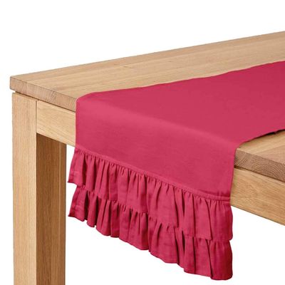 Caminho de Mesa Rosa Liso com Babados Duplos para Decoração de Casa, Casamento, Festa e Feriado - Vargottam 35,56 Cm (L) × 228,6 Cm (C) / Rosa
