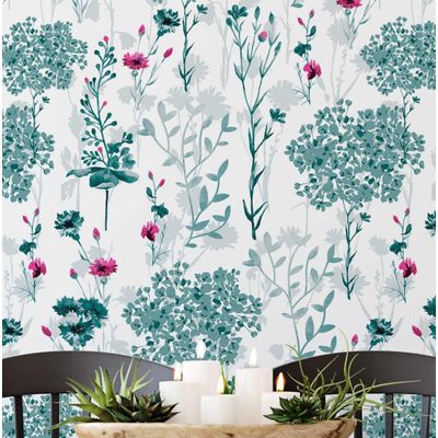Adesivo Vinílico Autoadesivo Removível à Prova d'Água, Estampa de Folhas Verdes para Paredes, Armários e Cômoda - S4sassy 63,5 cm (L) × 304,8 cm (C) / Verde - Vinil Liso