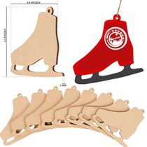 40 Peças de Madeira em Formato de Patins de Gelo 9 cm, Inacabadas Pré-Furadas para Artesanato/Natal, Cordões Incluídos - Inkdotpot