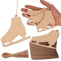 40 Peças de Madeira em Formato de Patins de Gelo 9 cm, Inacabadas Pré-Furadas para Artesanato/Natal, Cordões Incluídos - Inkdotpot