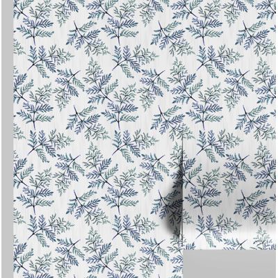 Papel de Parede Autoadesivo Estampa Botânica de Samambaia, Vinílico Verde Removível DIY para Parede de Entrada, Decoração Fácil - S4sassy 63,5 cm (L) × 304,8 cm (C) / Verde - Vinil Liso