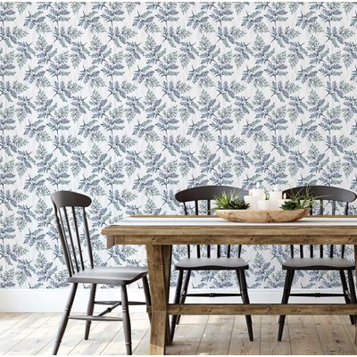 Papel de Parede Autoadesivo Estampa Botânica de Samambaia, Vinílico Verde Removível DIY para Parede de Entrada, Decoração Fácil - S4sassy 63,5 cm (L) × 304,8 cm (C) / Verde - Vinil Liso