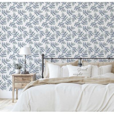 Papel de Parede Autoadesivo Estampa Botânica de Samambaia, Vinílico Verde Removível DIY para Parede de Entrada, Decoração Fácil - S4sassy 63,5 cm (L) × 304,8 cm (C) / Verde - Vinil Liso