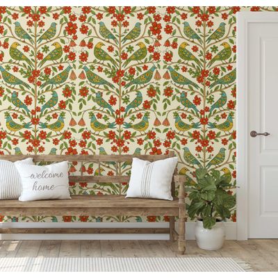 Tema Natureza Removível, Impermeável, Floral e Pássaros em Tons Pastel, Rolo Vinílico Autoadesivo para Paredes e Armários, Verde - S4sassy 63,5 cm (L) × 914,4 cm (C) / Verde - Vinil Liso