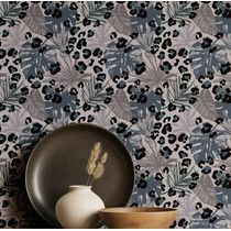 Papel de Parede Folha Tropical com Manchas de Onça, Vinil Autoadesivo Removível para Quarto e Sala - Azul - S4Sassy