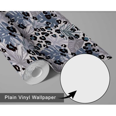 Papel de Parede Folha Tropical com Manchas de Onça, Vinil Autoadesivo Removível para Quarto e Sala - Azul - S4Sassy 63,5 cm (L) × 609,6 cm (C) / Azul - Vinil Liso