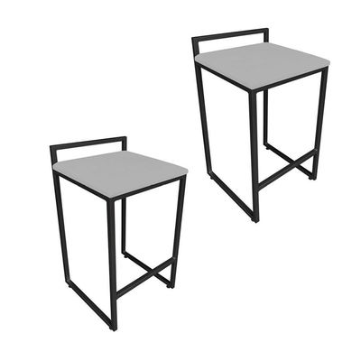 Conjunto 02 Banquetas Alta Lavínia Suede Cinza Base Preto