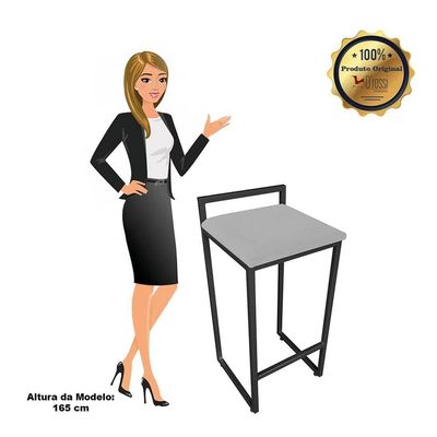 Banqueta Alta Lavínia Suede Cinza Base Preto