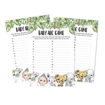 Conjunto para Chá de Bebê com 50 Cartões Alfabeto ABC Safari de Animais para Festa - Inkdotpot