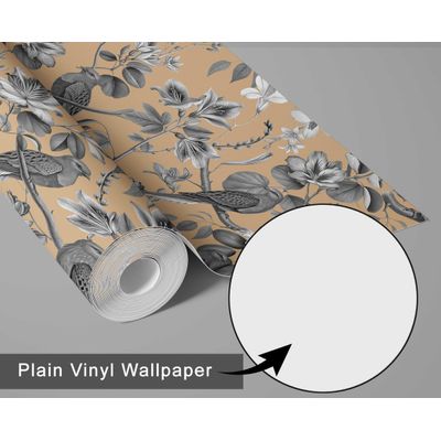 Papel de Parede Vinílico Autoadesivo Aves Exóticas Chiques, Impermeável Bege Removível para Quartos, Espaços Alugados e Armários - S4Sassy 63,5 cm (L) × 304,8 cm (C) / Marrom - Vinil Liso