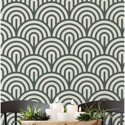 Papel de Parede Vinílico Autoadesivo Geométrico Semicírculo Bege, Fácil DIY para Quarto, Armários e Sala de Estar - S4Sassy 63,5 cm (L) × 304,8 cm (C) / Bege - Vinil Liso