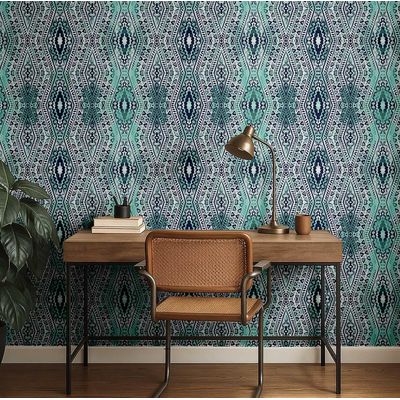 Papel de Parede Autoadesivo Boho Diamante Geométrico, Vinil Impermeável Verde, Removível, para Quarto e Sala de Jantar - S4Sassy 63,5 cm (L) × 304,8 cm (C) / Verde - Vinil Liso