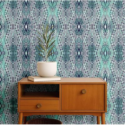Papel de Parede Autoadesivo Boho Diamante Geométrico, Vinil Impermeável Verde, Removível, para Quarto e Sala de Jantar - S4Sassy 63,5 cm (L) × 304,8 cm (C) / Verde - Vinil Liso